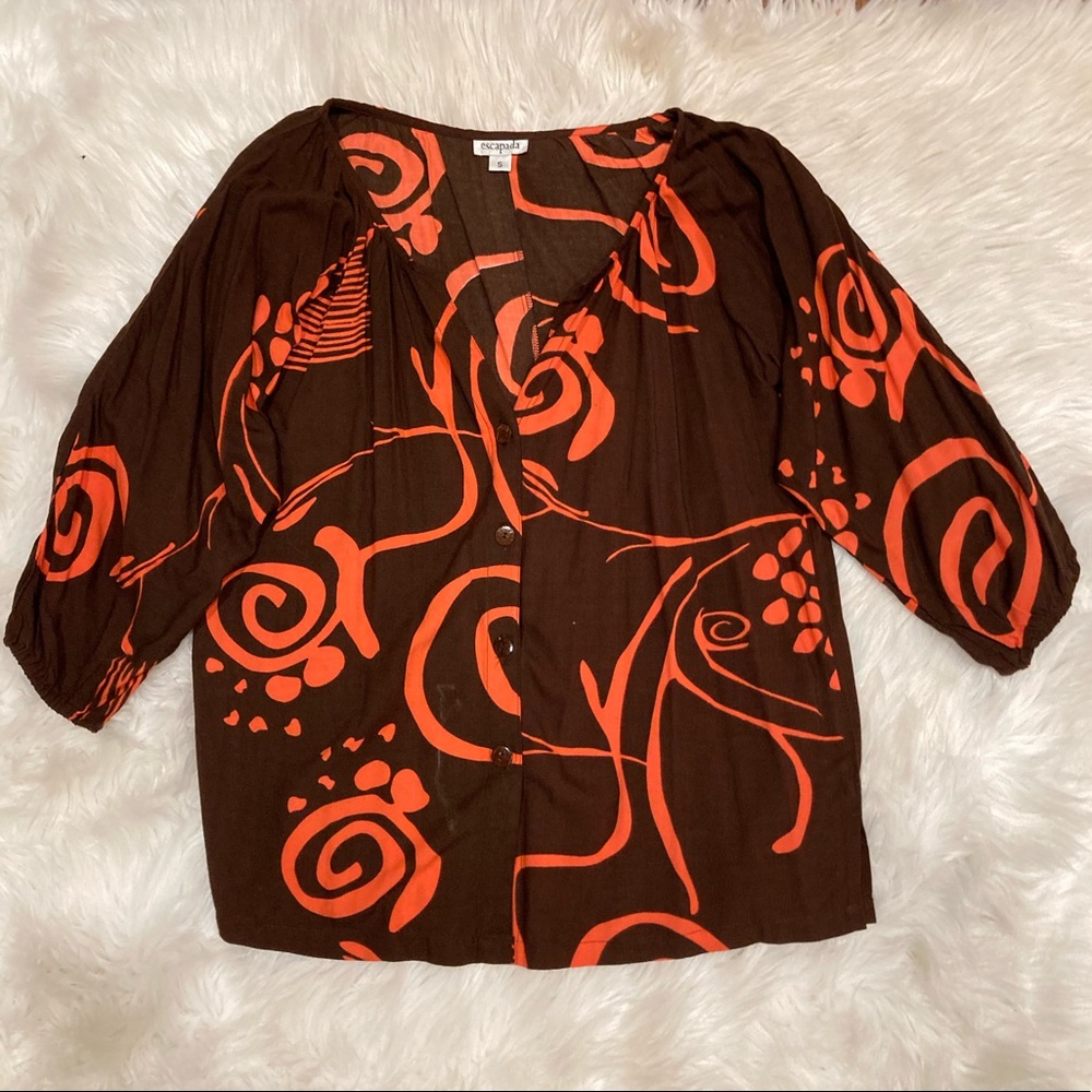 Escapada Top Small (fits as Medium) Brown & Orange